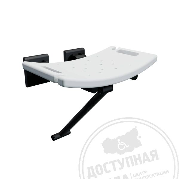 Сиденье откидное, с упором в пол и стену, AISI 304, HPL, D32, чер/бел