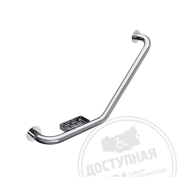 Поручень опорный, угловой, с мыльницей, правый, AISI 304, D38