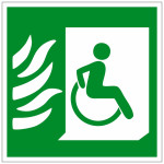 Эвакуационный знак эвакуационные пути для инвалидов» (Выход здесь) направо, фотолюминесцентный, 200х200 мм