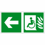 Пиктограмма "Эвакуационные пути для инвалидов" (Выход там), налево