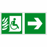 Эвакуационный знак эвакуационные пути для инвалидов» (Выход там) направо, фотолюминесцентный