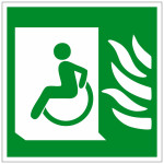 Эвакуационный знак эвакуационные пути для инвалидов» (Выход здесь) налево, фотолюминесцентный, 150х150 мм