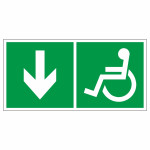 Знак эвакуационный  «Направление  к эвакуационному выходу вниз для инвалидов левосторонний», фотолюминесцентный