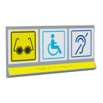 Пиктограмма тактильная, модульная "Доступность объектов для инвалидов по зрению и по слуху, а также в креслах-колясках", с наклонным полем, трехсекционная, М4