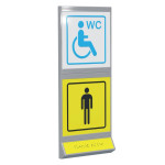 Пиктограмма тактильная, модульная "Мужской общественный туалет с кабиной доступной для инвалидов на кресле-коляске", с наклонным полем, двухсекционная, М15