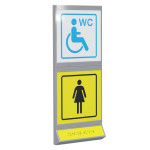 Пиктограмма тактильная, модульная "Женский общественный туалет с кабиной доступной для инвалидов на кресле-коляске", с наклонным полем, двухсекционная, М16