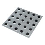 Плитка тактильная контрастная, со сменными гладкими вставками (преодолимое препятствие, поле внимания, конусы линейные), 300х300х6, PU/PL, серый/черный