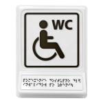 Пиктограмма с дублированием информации по системе Брайля на наклонной площадке «Туалет для инвалидов на кресле-коляске», черная, 240х180х30 мм
